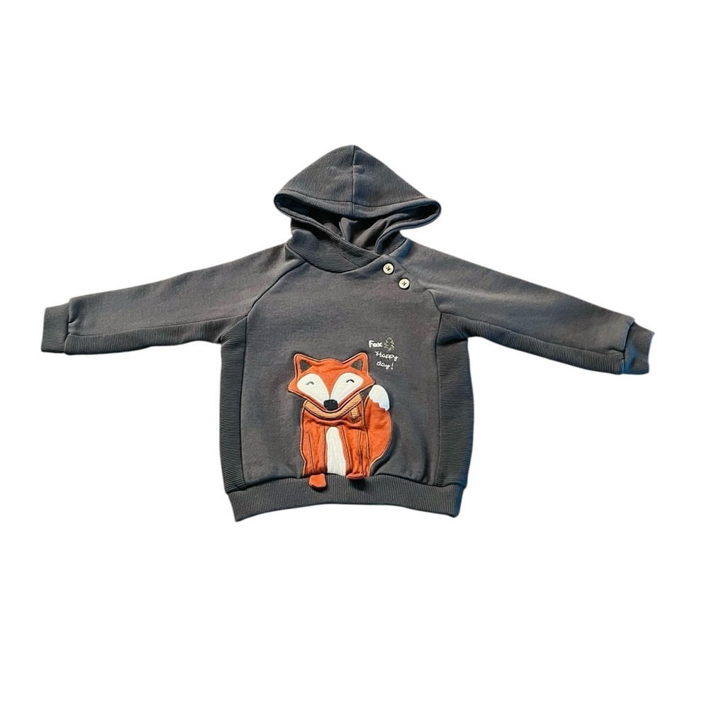 Mayoral Gray Hoodie with Fox Patch Size 12 Months